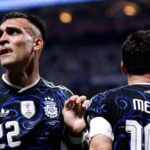 Lautaro Martinez melakukan selebrasi setelah mencetak gol kemenangan Argentina atas Inggris di Piala Dunia 2026.