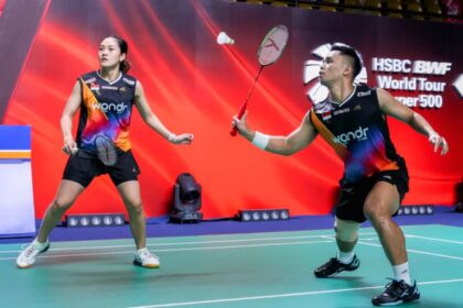 Pasangan ganda campuran Indonesia Amri Syahnawi dan Nita Violina Marwah saat bertanding di China Open 2026.
