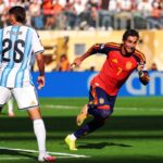 Ferran Torres merayakan gol kemenangan Spanyol ke gawang Argentina di final Piala Dunia 2026