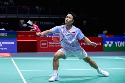 Anthony Sinisuka Ginting saat bertanding di lapangan bulu tangkis Taipei Open 2026