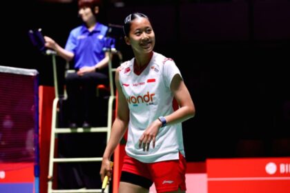 Putri Kusuma Wardani saat bertanding di perempat final Japan Open 2026 di Tokyo Metropolitan Gymnasium