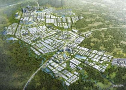 Pemandangan udara kawasan industri Subang Smartpolitan yang dikelola PT Surya Semesta Internusa Tbk.