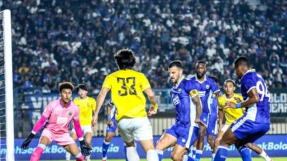 Pemain Persib Bandung merayakan kemenangan atas Tampines Rovers di Stadion Si Jalak Harupat