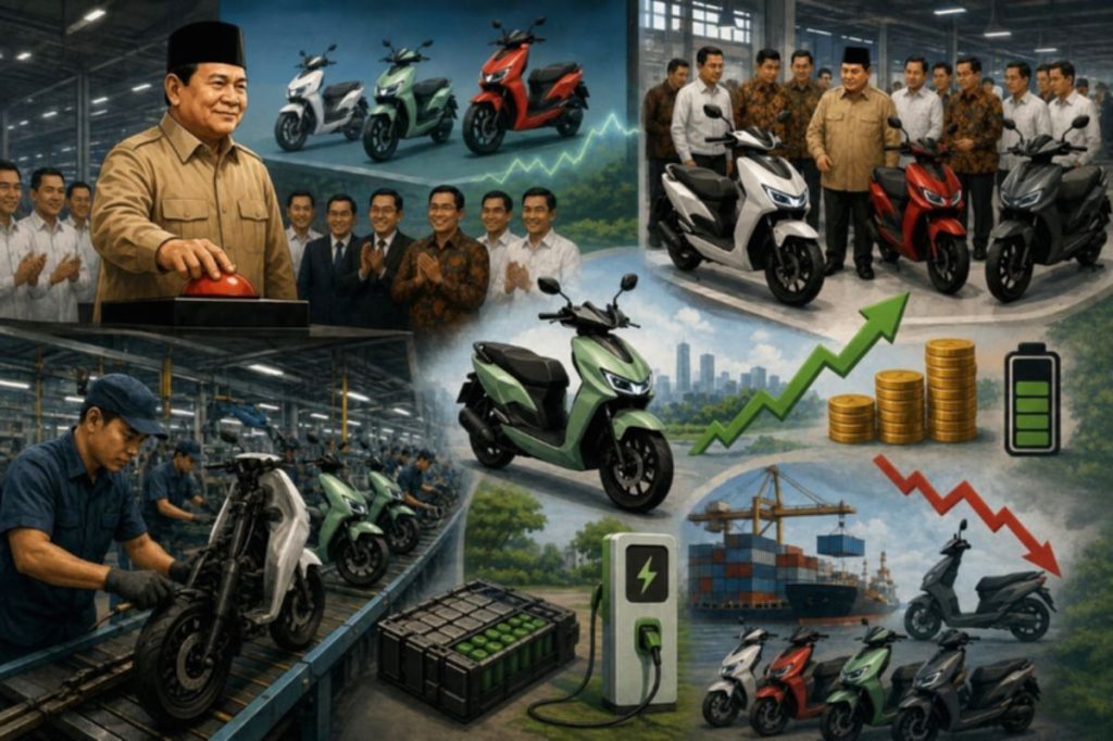 Presiden Prabowo Subianto meninjau fasilitas produksi motor listrik di PT Ilectra Motor Group, Cikarang.