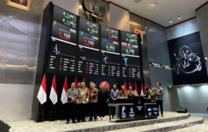 Logo PT Swayasa Prakarsa Tbk dengan latar belakang perkantoran atau aktivitas manufaktur produk kesehatan