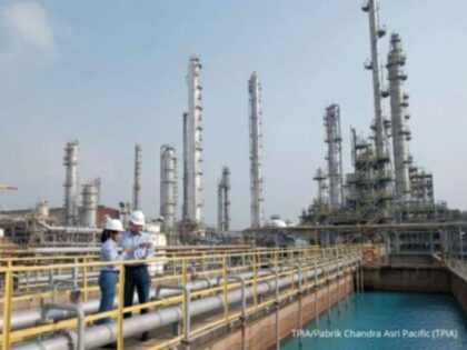 Papan layar bursa efek menampilkan logo dan data saham PT Chandra Asri Pacific Tbk (TPIA)
