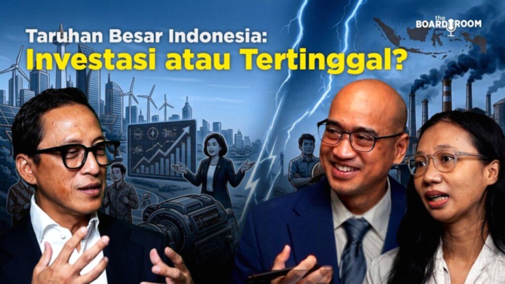 Ilustrasi teknologi kecerdasan buatan, semikonduktor, dan energi hijau sebagai fokus investasi baru Indonesia.
