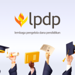 Logo LPDP dengan latar belakang gedung perkantoran Kementerian Keuangan di Jakarta.