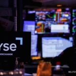 Tampilan layar pergerakan indeks saham Wall Street di New York