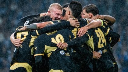 Erling Haaland merayakan gol kemenangan Manchester City saat melawan FC Porto di Liga Champions.