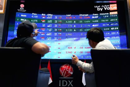 Grafik pergerakan harga saham PT Fortune Indonesia Tbk di layar monitor perdagangan Bursa Efek Indonesia